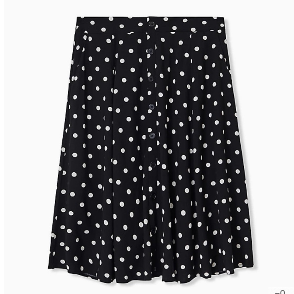Black and White Polka Dot Button-Front Midi Skirt